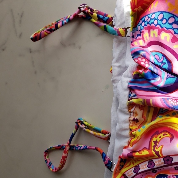 Chenghe Bandeau Blouson Tankini Top High Waisted Bottom Paisley Print Set Size M - Picture 8 of 13